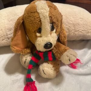 Applause Sad Sam Plush Bassett Hound Dog Stuffed Toy Christmas scarf VTG 80s